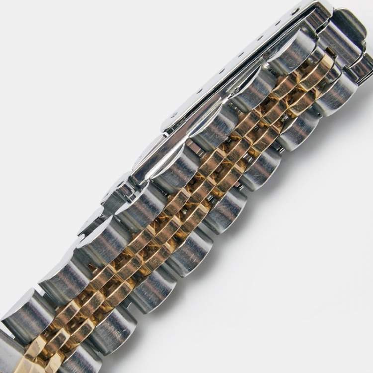 Pre Owned Rolex Red Vignette 18K Yellow Gold Stainless Steel Diamond Datejust 69173 Women's Wristwatch 26 mm