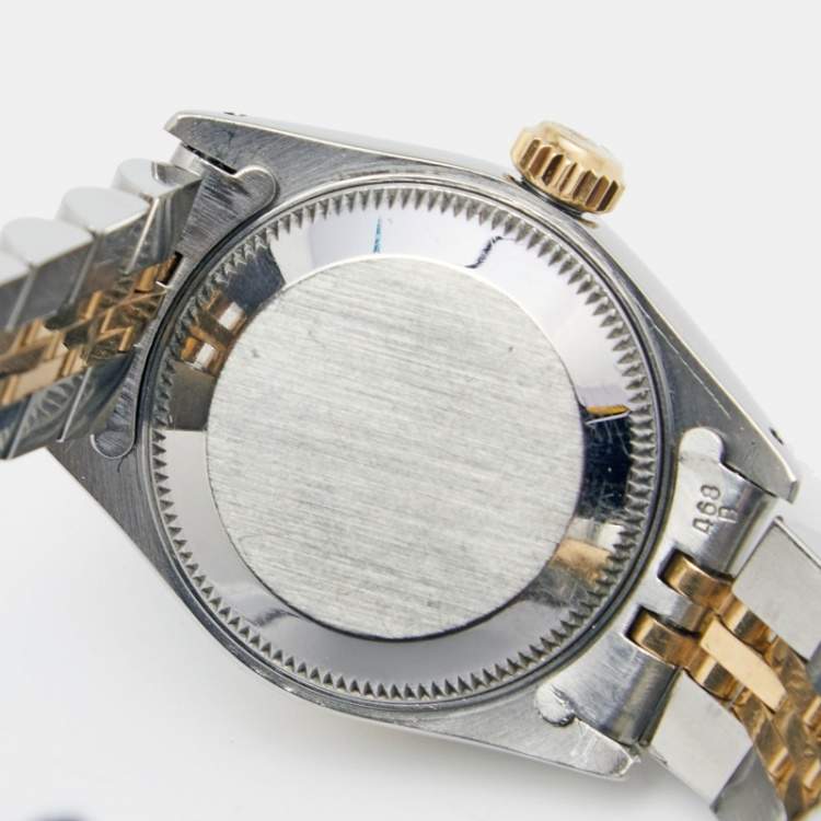 Pre Owned Rolex Red Vignette 18K Yellow Gold Stainless Steel Diamond Datejust 69173 Women's Wristwatch 26 mm