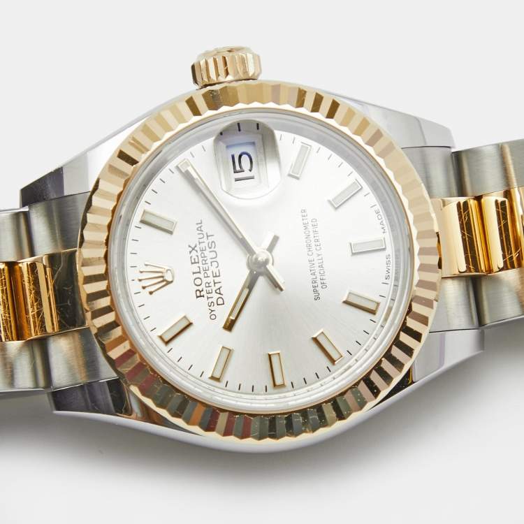 Pre Owned Rolex Silver 18K Yellow Gold Oystersteel Datejust M279173-0020 Women's Wristwatch 28 mm