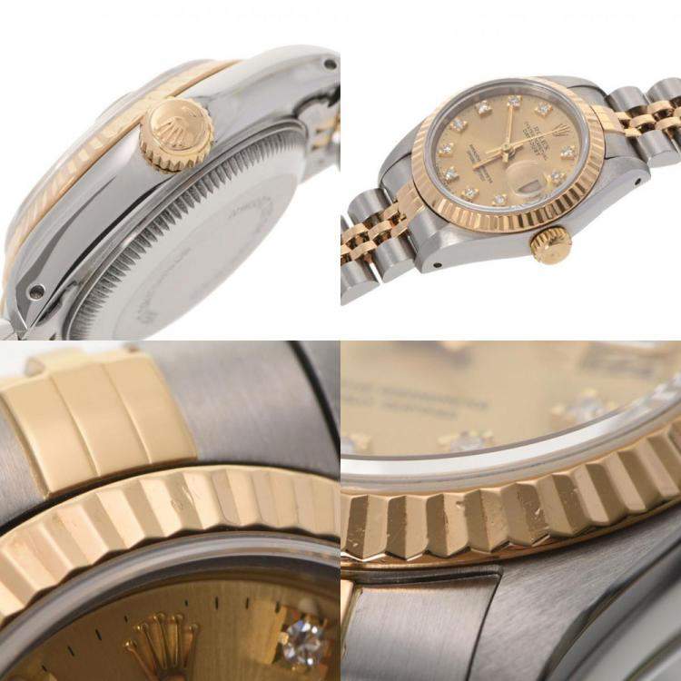 Pre Owned Rolex Champagne Diamonds 18K Yellow Gold And Stainless Steel Datejust 69173 Women's Wristwatch 26 mm