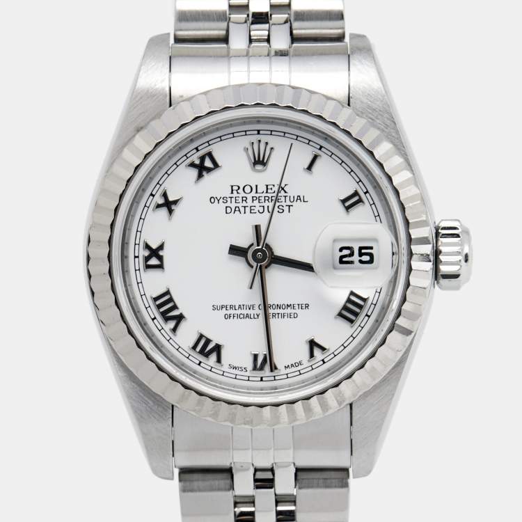 مملوكة مسبقًا Rolex White 18K White Gold Stainless Steel Datejust 79174 Women's Wristwatch 26 mm
