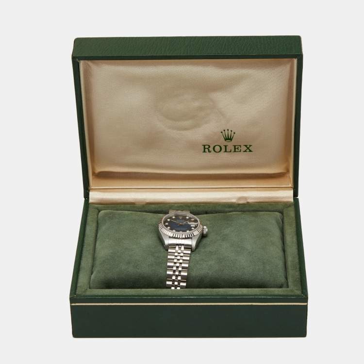 Pre Owned  Rolex Blue Vignette 18K White Gold Stainless Steel Diamond Datejust 69174 Women's Wristwatch 26 mm