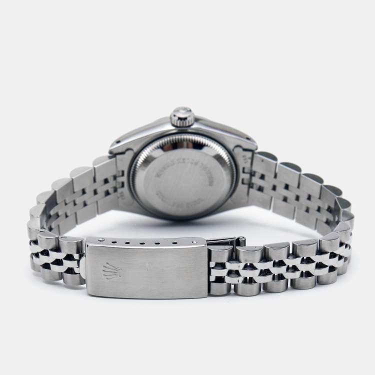 Pre Owned  Rolex Blue Vignette 18K White Gold Stainless Steel Diamond Datejust 69174 Women's Wristwatch 26 mm