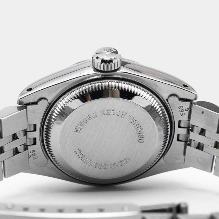 Pre Owned  Rolex Blue Vignette 18K White Gold Stainless Steel Diamond Datejust 69174 Women's Wristwatch 26 mm