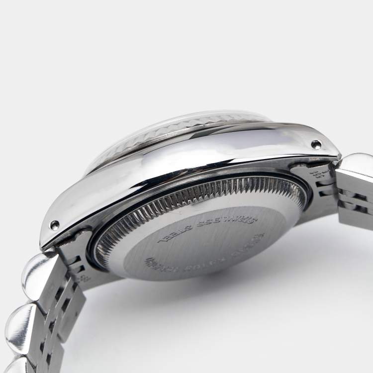 Pre Owned  Rolex Blue Vignette 18K White Gold Stainless Steel Diamond Datejust 69174 Women's Wristwatch 26 mm