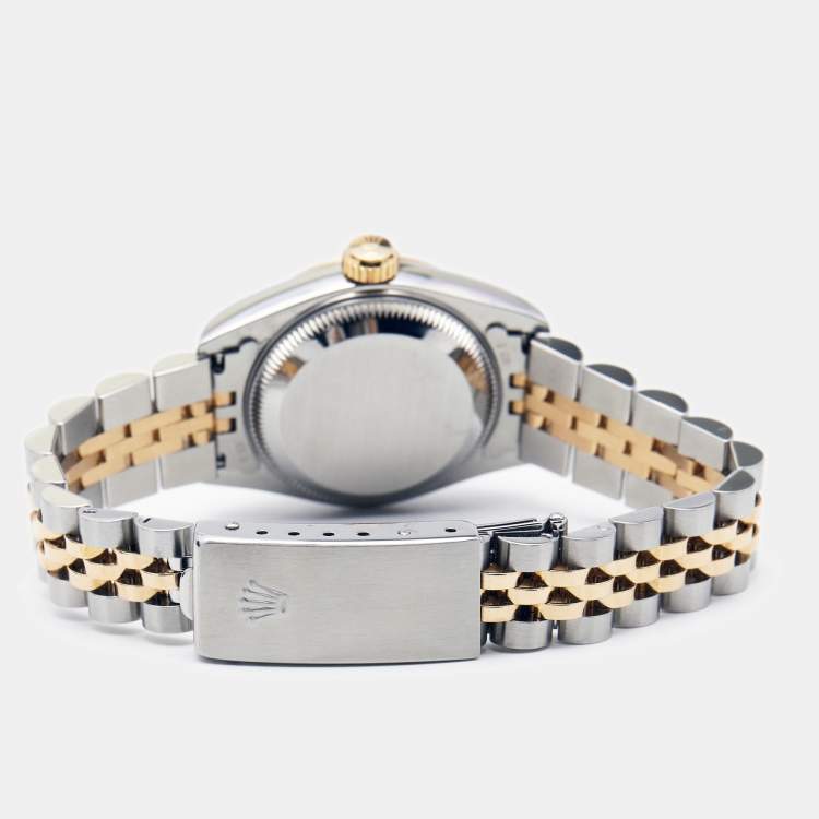 مملوكة مسبقًا Rolex Champagne 18K Yellow Gold Stainless Steel Datejust 69173 Women's Wristwatch 26 mm