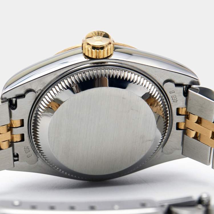مملوكة مسبقًا Rolex Champagne 18K Yellow Gold Stainless Steel Datejust 69173 Women's Wristwatch 26 mm