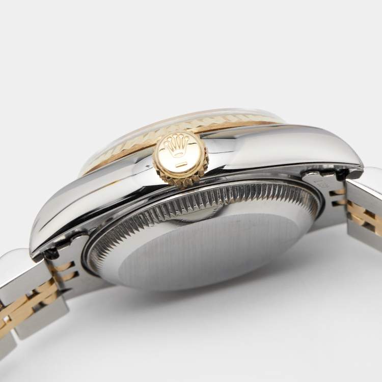 مملوكة مسبقًا Rolex Champagne 18K Yellow Gold Stainless Steel Datejust 69173 Women's Wristwatch 26 mm