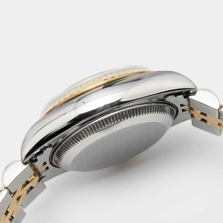 مملوكة مسبقًا Rolex Champagne 18K Yellow Gold Stainless Steel Datejust 69173 Women's Wristwatch 26 mm