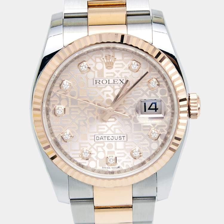 Pre Owned Rolex Pink Diamond 18k Everose Stainless Steel Datejust 116231 Women's Wristwatch 36 mm