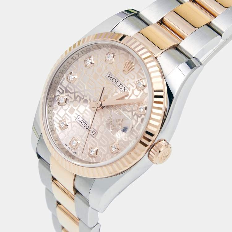 Pre Owned Rolex Pink Diamond 18k Everose Stainless Steel Datejust 116231 Women's Wristwatch 36 mm