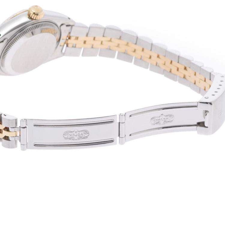 Pre Owned Rolex White 18K Yellow Gold And Stainless Steel Datejust 69173 Automatic Women's Wristwatch 26 mm