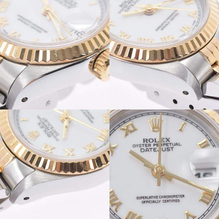 Pre Owned Rolex White 18K Yellow Gold And Stainless Steel Datejust 69173 Automatic Women's Wristwatch 26 mm
