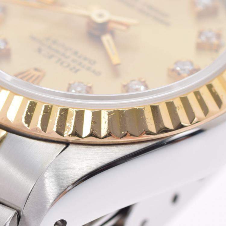 Pre Owned Rolex Champagne Diamonds 18K Yellow Gold And Stainless Steel Datejust 69173 Automatic Women's Wristwatch 26 mm