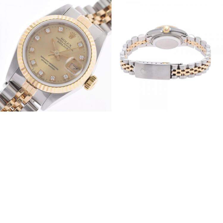 Pre Owned Rolex Champagne Diamonds 18K Yellow Gold And Stainless Steel Datejust 69173 Automatic Women's Wristwatch 26 mm