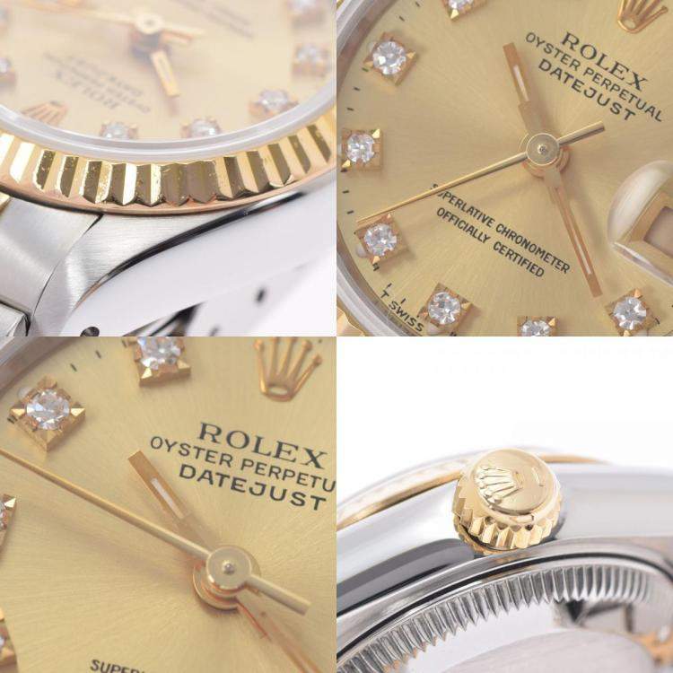 Pre Owned Rolex Champagne Diamonds 18K Yellow Gold And Stainless Steel Datejust 69173 Automatic Women's Wristwatch 26 mm