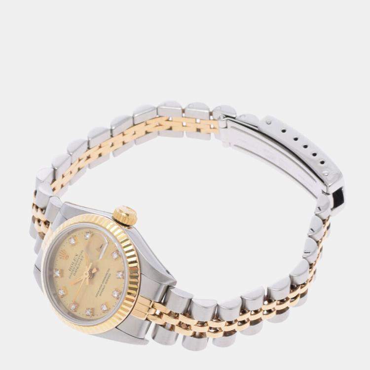 Pre Owned Rolex Champagne Diamonds 18K Yellow Gold And Stainless Steel Datejust 69173 Automatic Women's Wristwatch 26 mm