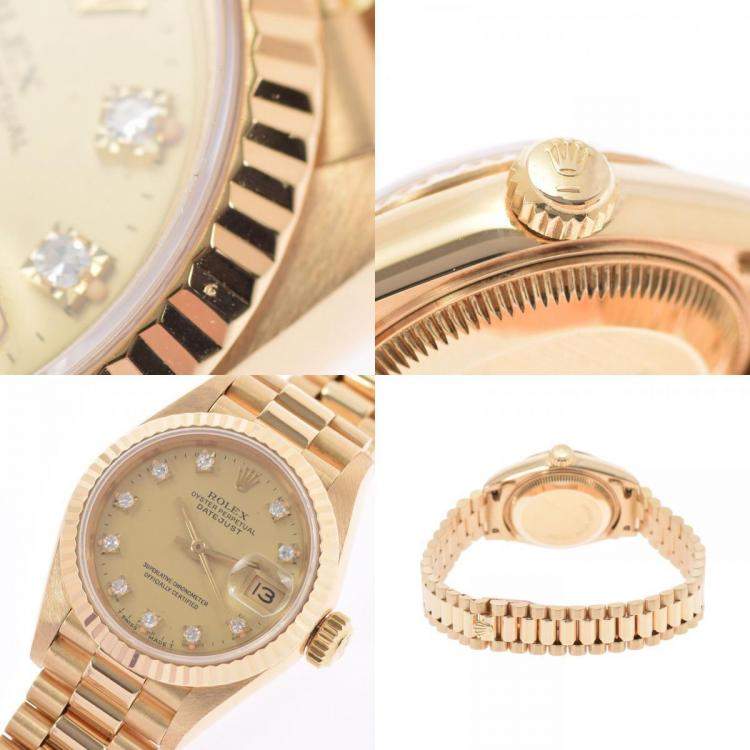 Pre Owned Rolex Champagne Diamonds 18K Yellow Gold Datejust 69178 Automatic Women's Wristwatch 26 mm