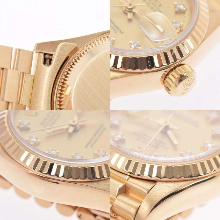 Pre Owned Rolex Champagne Diamonds 18K Yellow Gold Datejust 69178 Automatic Women's Wristwatch 26 mm