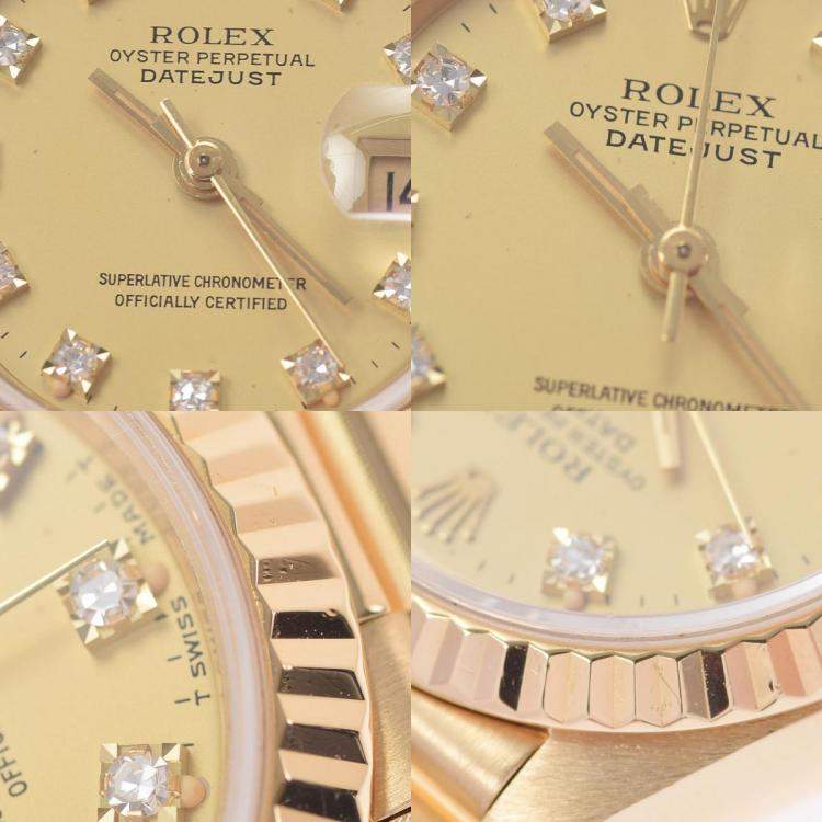 Pre Owned Rolex Champagne Diamonds 18K Yellow Gold Datejust 69178 Automatic Women's Wristwatch 26 mm