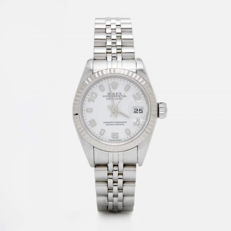 مملوكة مسبقًا Rolex White 18K White Gold Stainless Steel Datejust 79174 Women's Wristwatch 26 mm