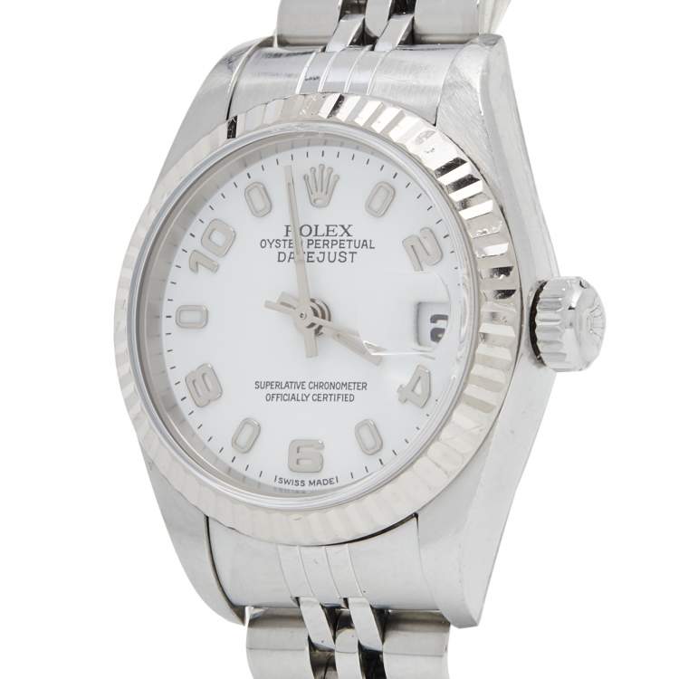 مملوكة مسبقًا Rolex White 18K White Gold Stainless Steel Datejust 79174 Women's Wristwatch 26 mm