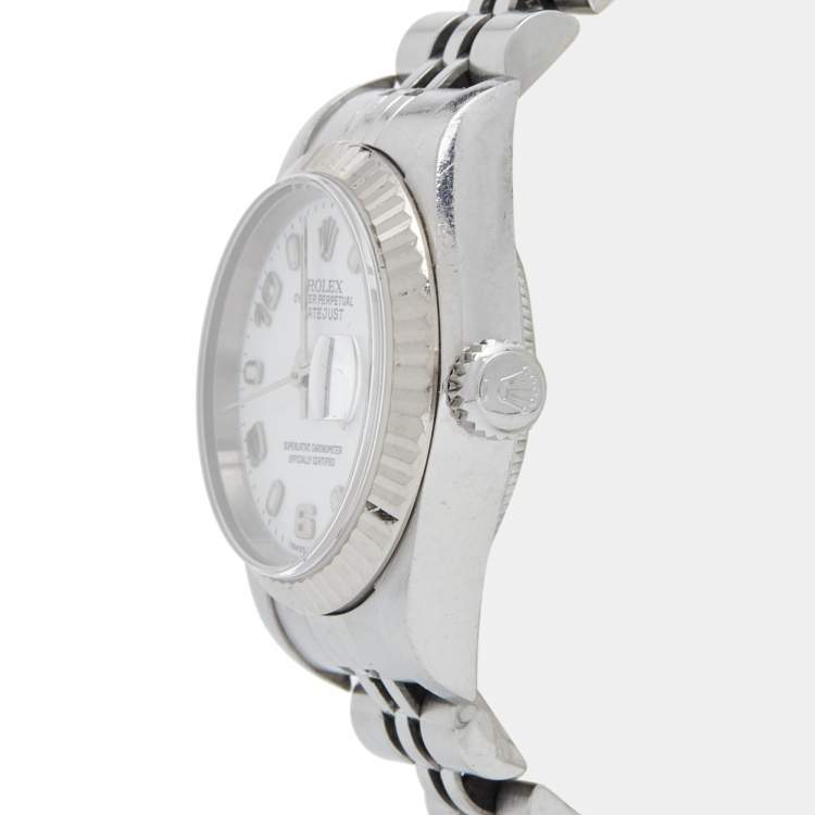 مملوكة مسبقًا Rolex White 18K White Gold Stainless Steel Datejust 79174 Women's Wristwatch 26 mm