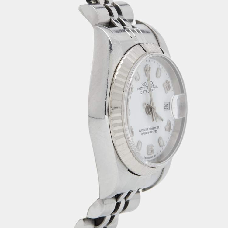 مملوكة مسبقًا Rolex White 18K White Gold Stainless Steel Datejust 79174 Women's Wristwatch 26 mm