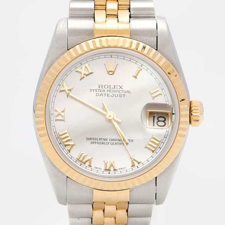 Pre Owned Rolex Mother of Pearl 18k Yellow Gold Stainless Steel Datejust 68273 Women's Wristwatch 31 mm 