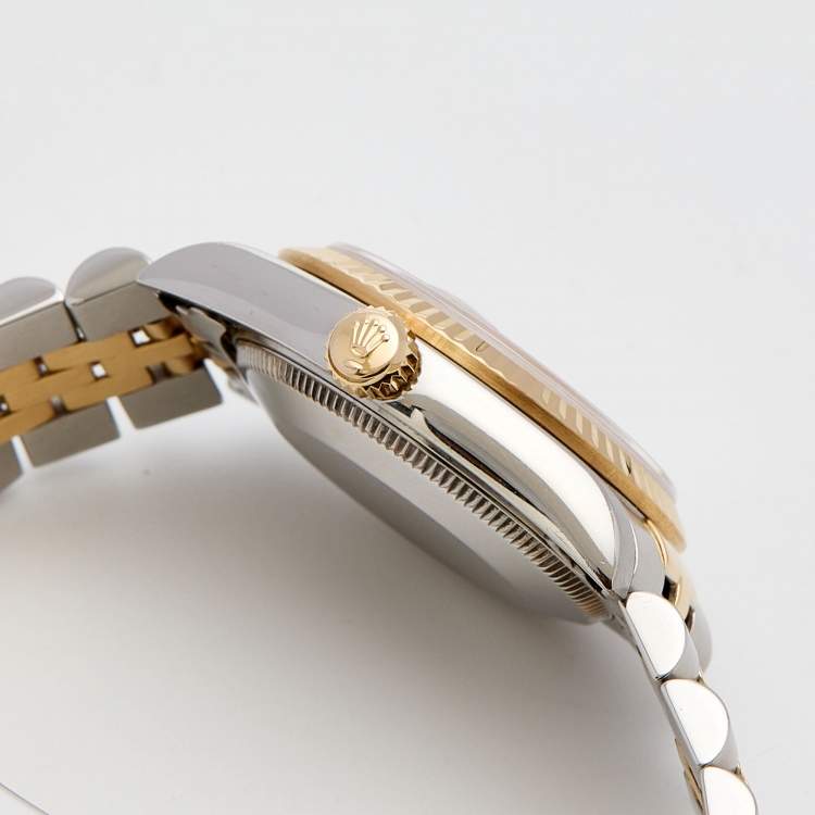 Pre Owned Rolex Mother of Pearl 18k Yellow Gold Stainless Steel Datejust 68273 Women's Wristwatch 31 mm 