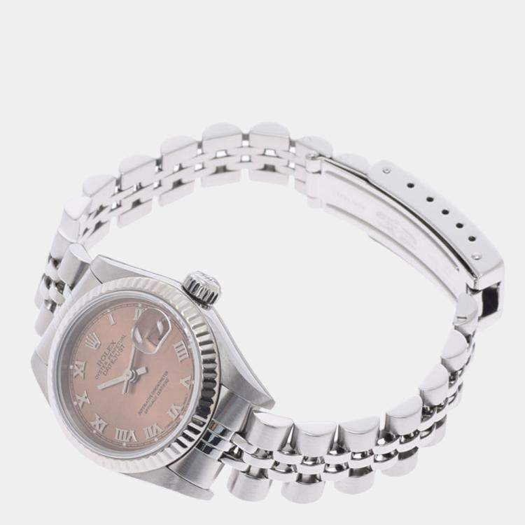 Pre Owned Rolex Pink 18K White Gold And Stainless Steel Datejust 69174 Automatic Women's Wristwatch 26 mm