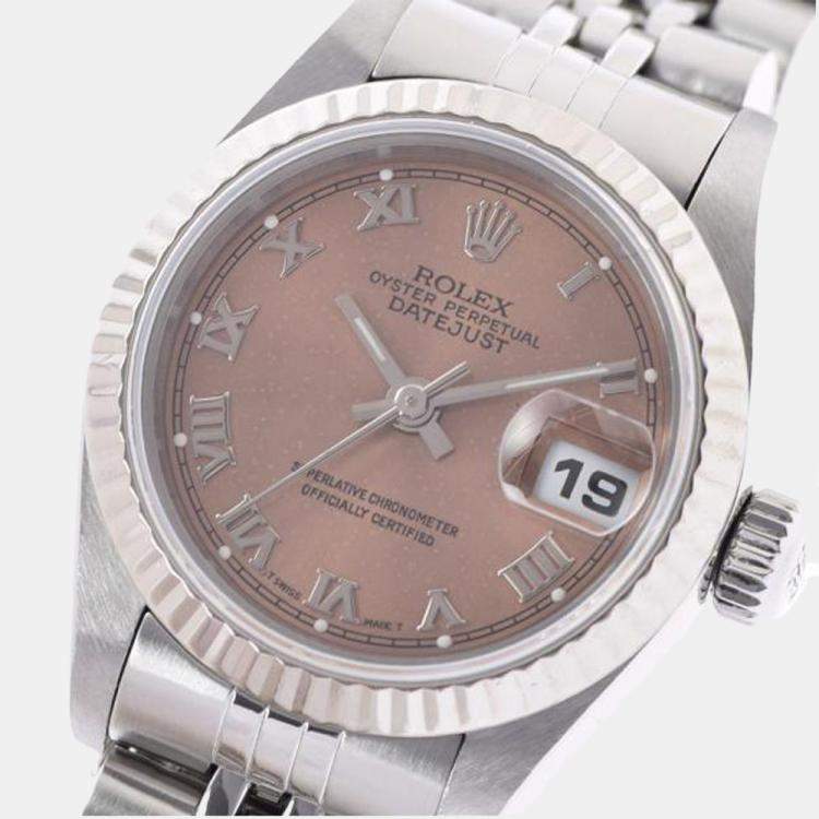 Pre Owned Rolex Pink 18K White Gold And Stainless Steel Datejust 69174 Automatic Women's Wristwatch 26 mm