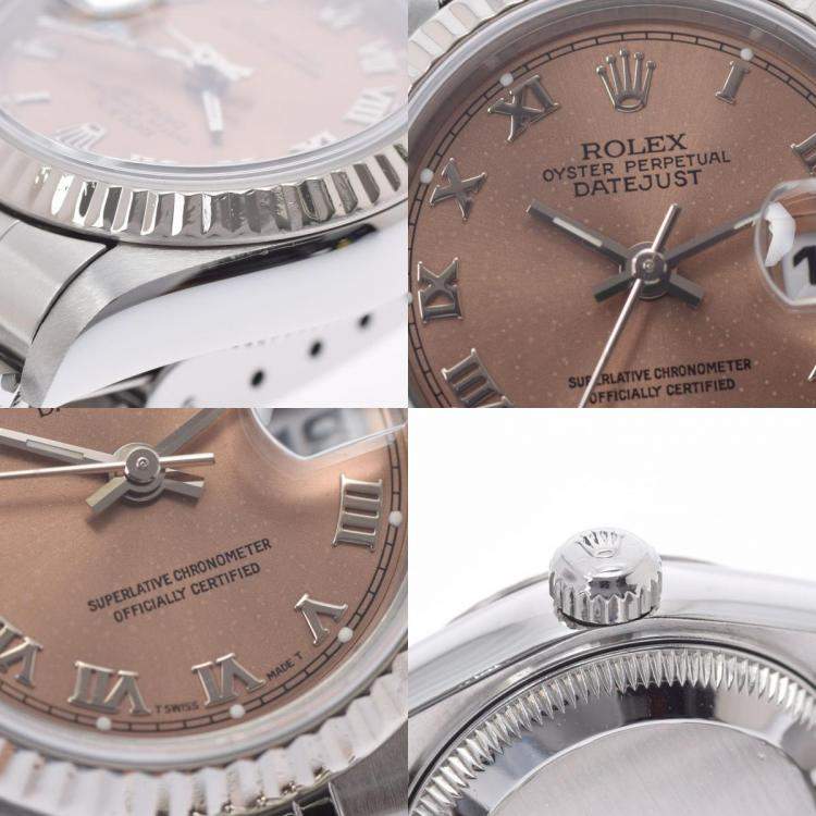 Pre Owned Rolex Pink 18K White Gold And Stainless Steel Datejust 69174 Automatic Women's Wristwatch 26 mm