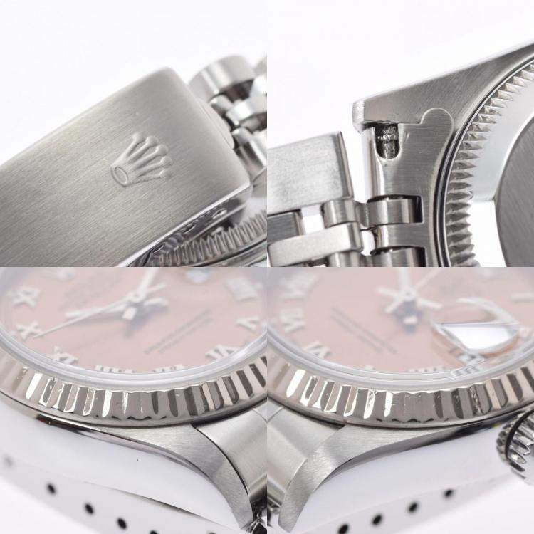 Pre Owned Rolex Pink 18K White Gold And Stainless Steel Datejust 69174 Automatic Women's Wristwatch 26 mm