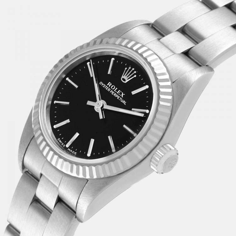 Rolex Black Stainless Steel Oyster Perpetual 76094 Women s