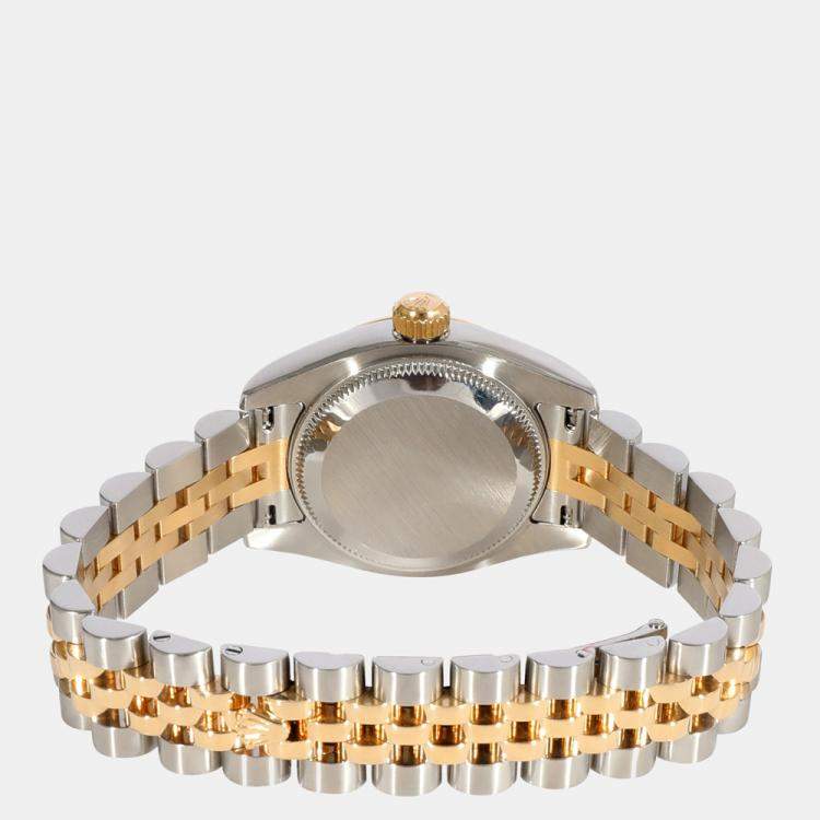 Pre Owned Rolex Champagne Diamonds Yellow Gold And Stainless Steel Datejust 179173 Automatic Women's Wristwatch 26 mm