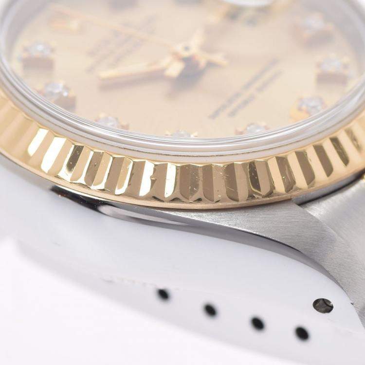Pre Owned Rolex Champagne Diamonds 18K Yellow Gold And Stainless Steel Datejust 69173G Automatic Women's Wristwatch 26 mm