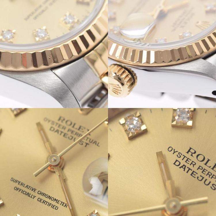 Pre Owned Rolex Champagne Diamond 18K Yellow Gold And Stainless Steel Datejust 69173G Automatic Women's Wristwatch 26 mm