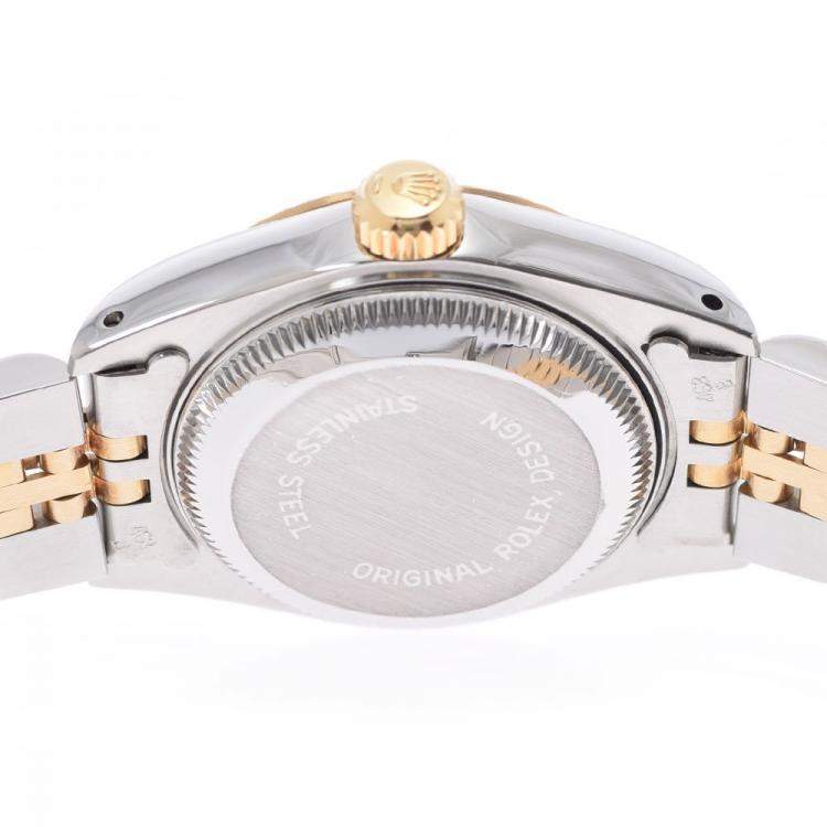 Pre Owned Rolex Champagne Diamond 18K Yellow Gold And Stainless Steel Datejust 69173G Automatic Women's Wristwatch 26 mm