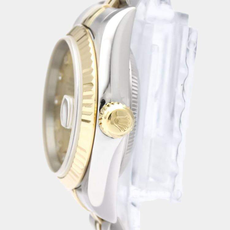 Pre Owned Rolex Champagne Diamond 18k Yellow Gold And Stainless Steel Datejust 79173G Automatic Women's Wristwatch 26 mm