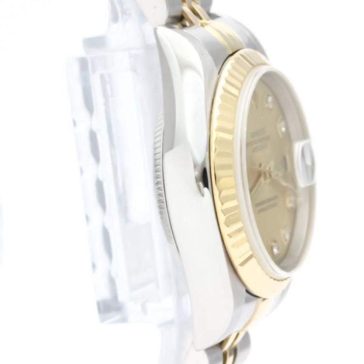 Pre Owned Rolex Champagne Diamond 18k Yellow Gold And Stainless Steel Datejust 79173G Automatic Women's Wristwatch 26 mm