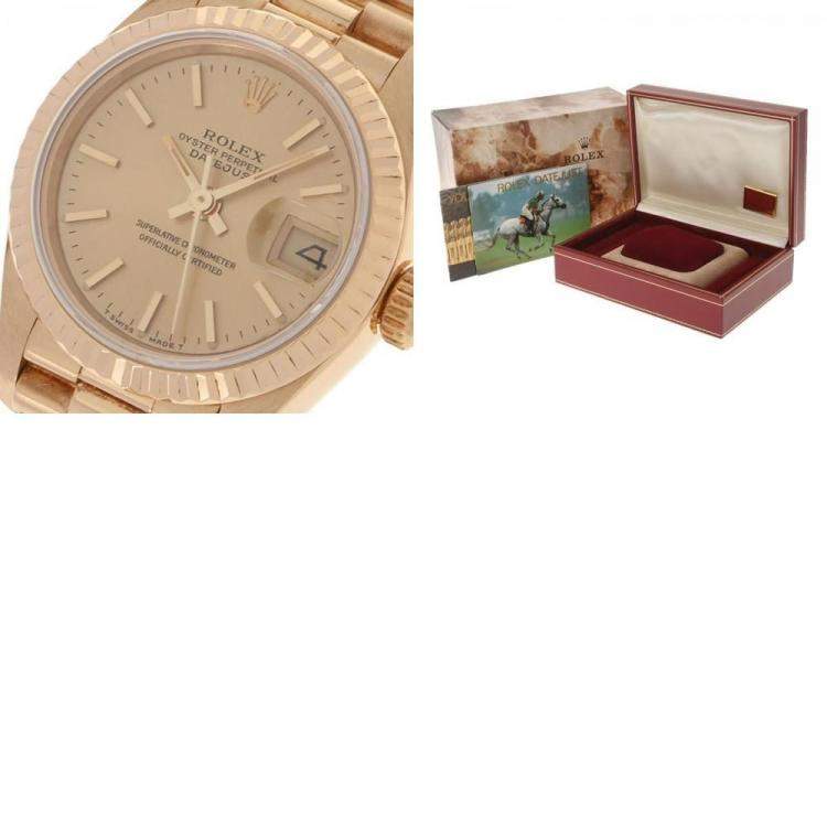 مملوكة مسبقًا Rolex Champagne 18k Yellow Gold Datejust 69178 Automatic Women's Wristwatch 26 mm