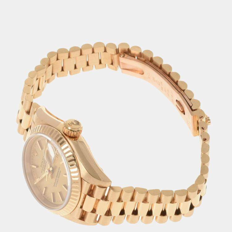 مملوكة مسبقًا Rolex Champagne 18k Yellow Gold Datejust 69178 Automatic Women's Wristwatch 26 mm