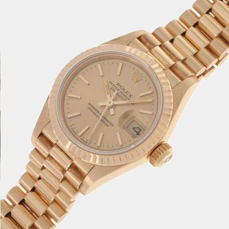 مملوكة مسبقًا Rolex Champagne 18k Yellow Gold Datejust 69178 Automatic Women's Wristwatch 26 mm