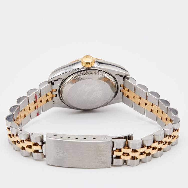 مملوكة مسبقًا Rolex Champagne Diamonds 18K Yellow Gold And Stainless Steel Datejust 69173 Women's Wristwatch 26 mm