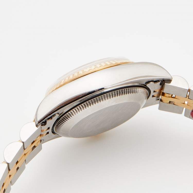 مملوكة مسبقًا Rolex Champagne Diamonds 18K Yellow Gold And Stainless Steel Datejust 69173 Women's Wristwatch 26 mm