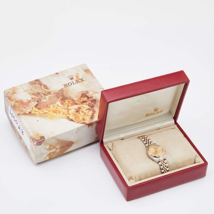 مملوكة مسبقًا Rolex Champagne Diamonds 18K Yellow Gold And Stainless Steel Datejust 69173 Women's Wristwatch 26 mm