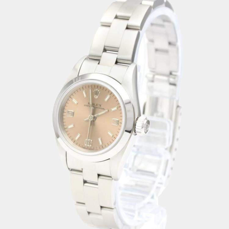 Pre Owned Rolex Orange Stainless Steel Oyster Perpetual 67180 Automatic Women's Wristwatch 24 mm