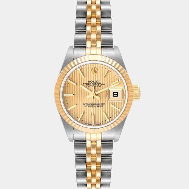 Rolex Champagne 18k Yellow Gold And Stainless Steel Datejust 79173 Automatic Women s Wristwatch 26 mm Rolex The Luxury Closet