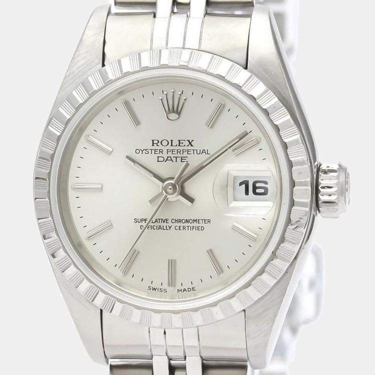 Pre Owned Rolex Silver Stainless Steel Oyster Perpetual Date 79240 Automatic Women's Wristwatch 25 mm